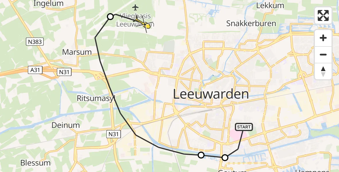 Routekaart van de vlucht: Ambulanceheli naar Vliegbasis Leeuwarden, Wite Finne