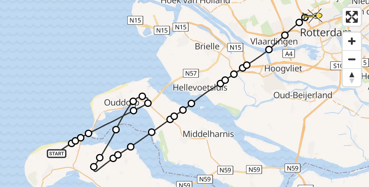 Routekaart van de vlucht: Lifeliner 2 naar Rotterdam The Hague Airport, Kabbelaarsweg