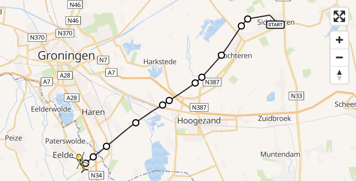 Routekaart van de vlucht: Lifeliner 4 naar Groningen Airport Eelde, Heerenhuisweg