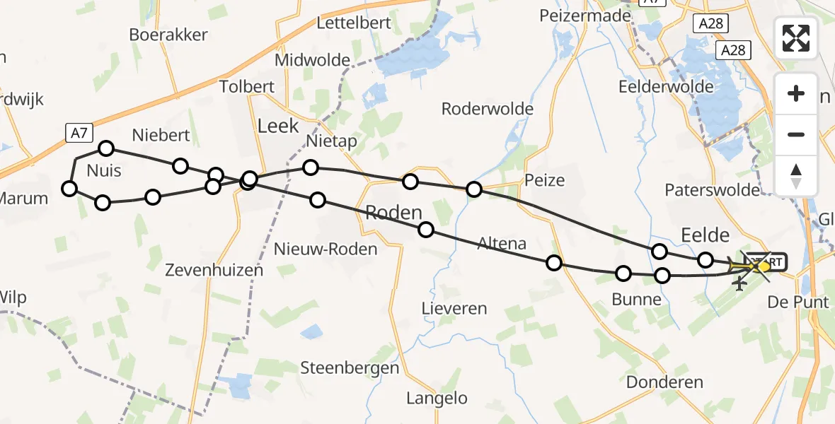 Routekaart van de vlucht: Lifeliner 4 naar Groningen Airport Eelde, Lugtenbergerweg