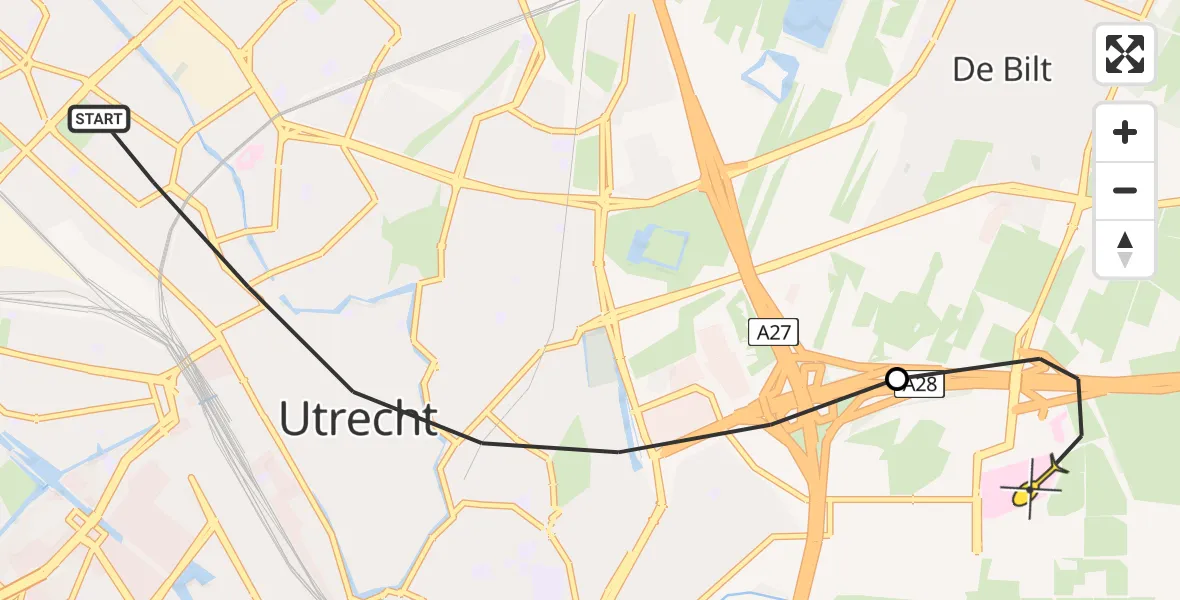 Routekaart van de vlucht: Lifeliner 1 naar Universitair Medisch Centrum Utrecht, Herenweg