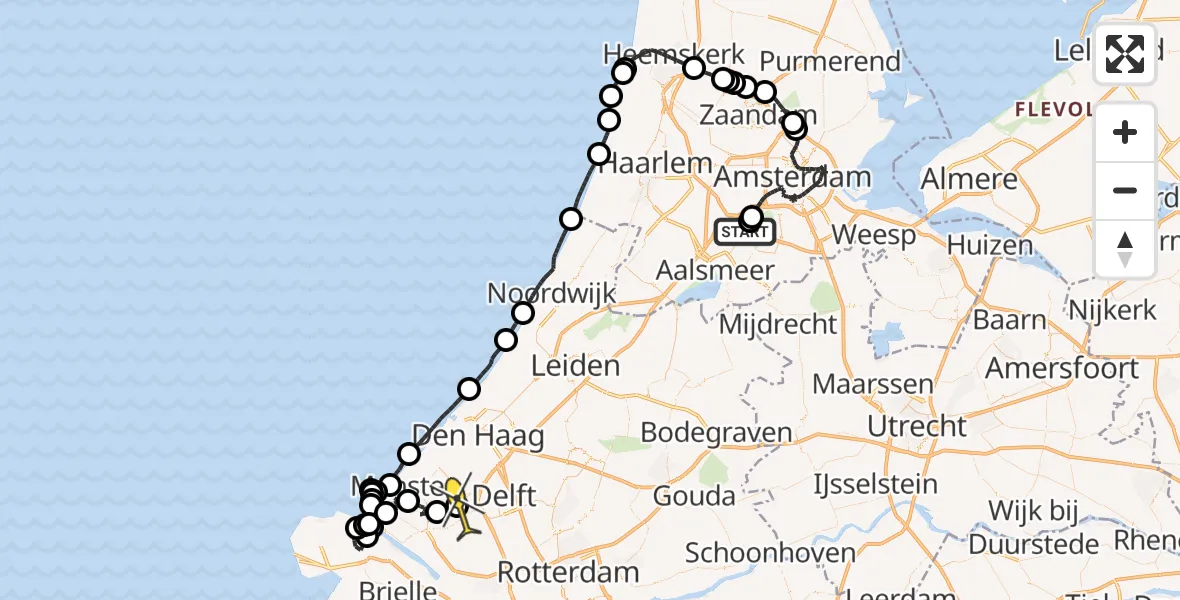 Routekaart van de vlucht: Politieheli naar Schipluiden, Nieuwemeerdijk