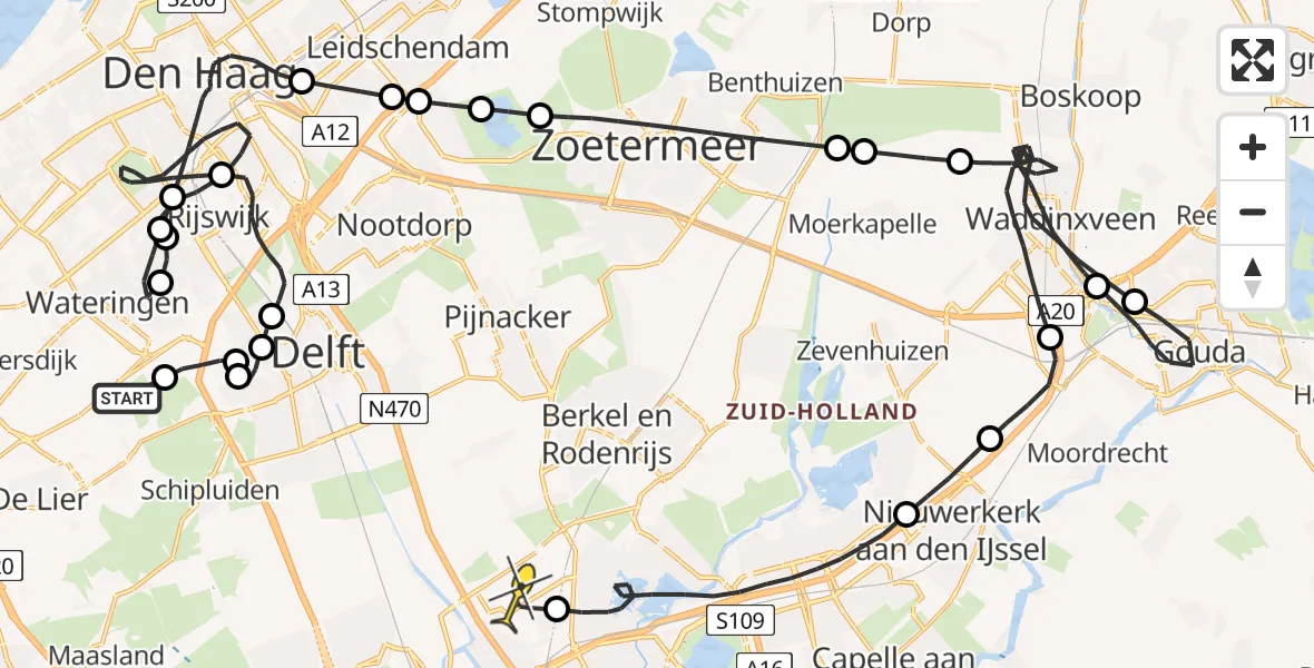 Routekaart van de vlucht: Politieheli naar Rotterdam The Hague Airport, Zwethkade Zuid