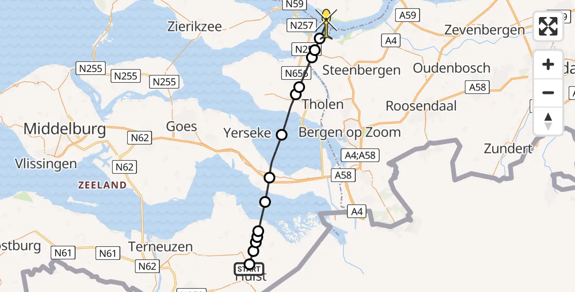 Routekaart van de vlucht: Lifeliner 2 naar Oude-Tonge, Rietstraat