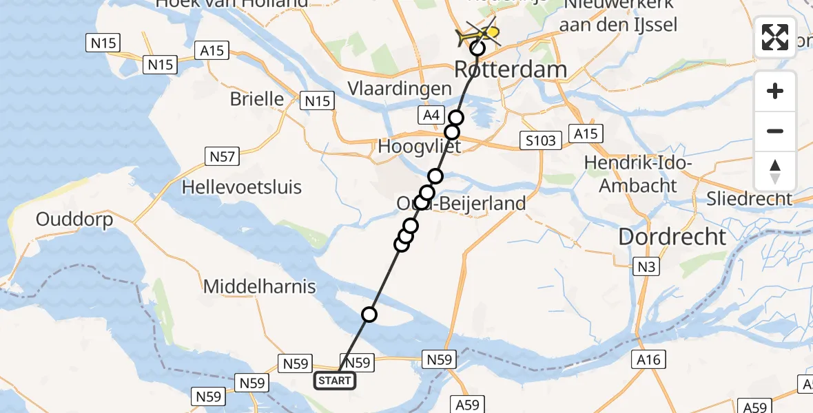 Routekaart van de vlucht: Lifeliner 2 naar Rotterdam The Hague Airport, Zandweg