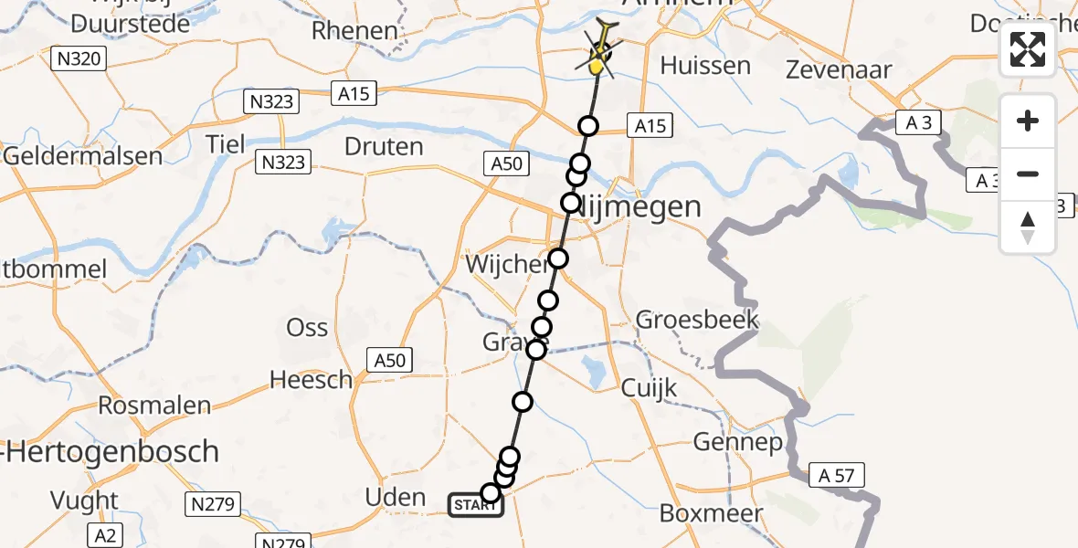 Routekaart van de vlucht: Lifeliner 3 naar Arnhem, Zeelandsedijk