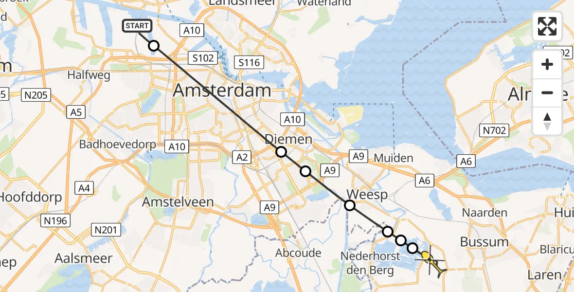 Routekaart van de vlucht: Lifeliner 1 naar Ankeveen, Corsicaweg