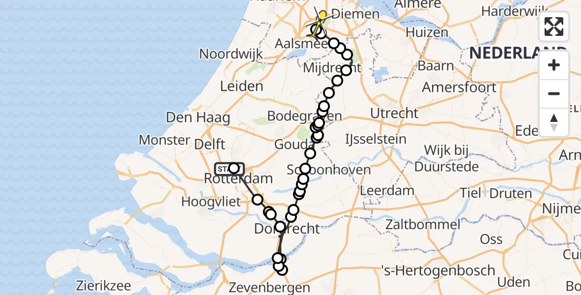 Routekaart van de vlucht: Politieheli naar Schiphol, Gilze-Rijenstraat