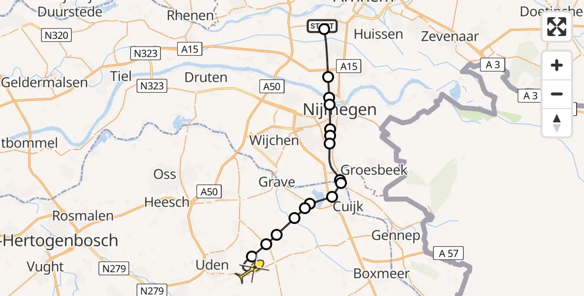 Routekaart van de vlucht: Lifeliner 3 naar Vliegbasis Volkel, Grote Molenstraat