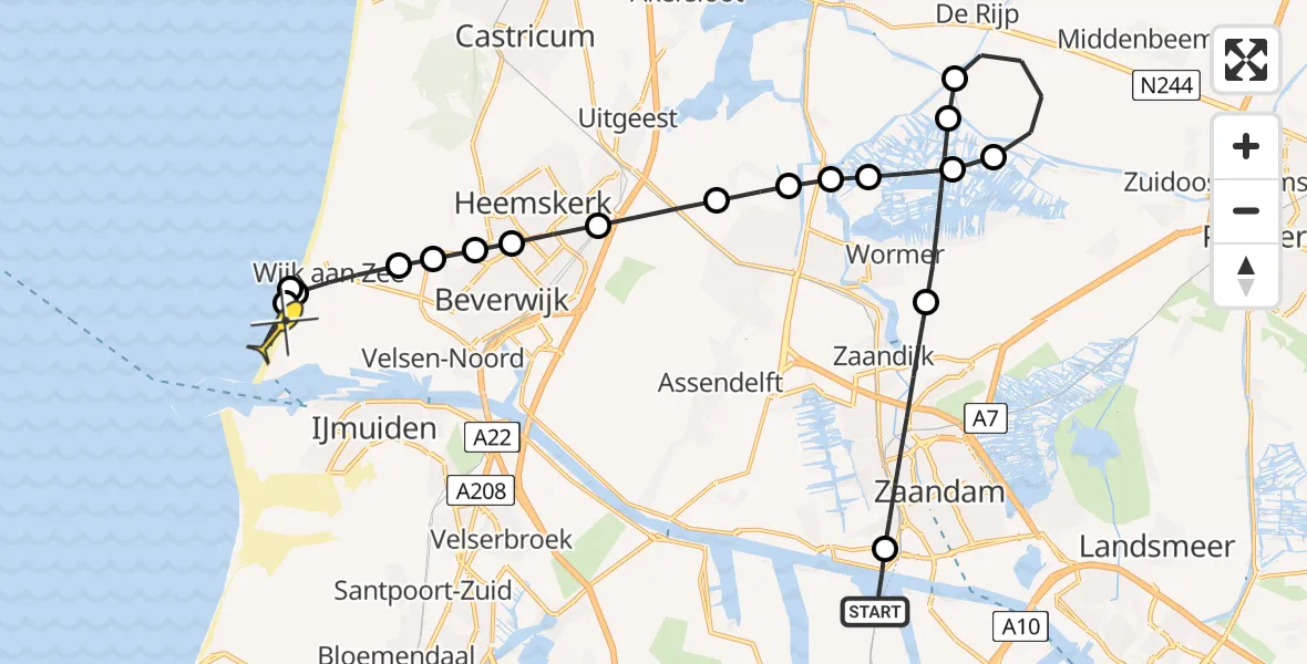 Routekaart van de vlucht: Lifeliner 1 naar Velsen-Noord, Grote Tocht