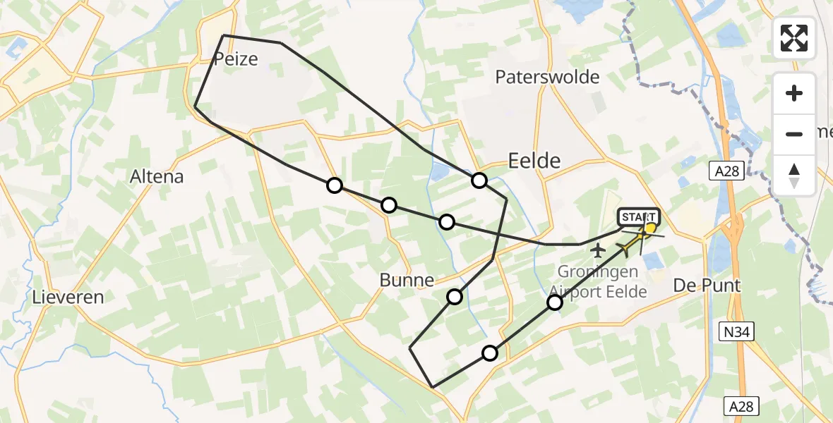 Routekaart van de vlucht: Lifeliner 4 naar Groningen Airport Eelde, Veldkampweg