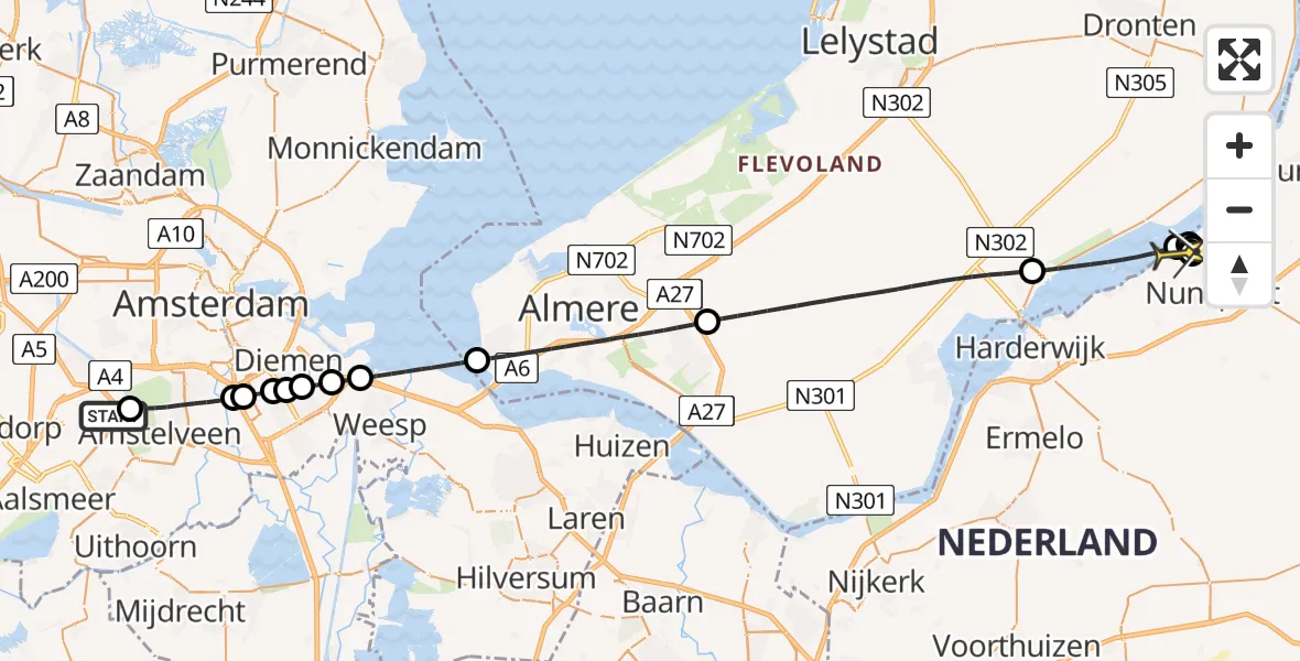 Routekaart van de vlucht: Politieheli naar Nunspeet, Pangelerweg