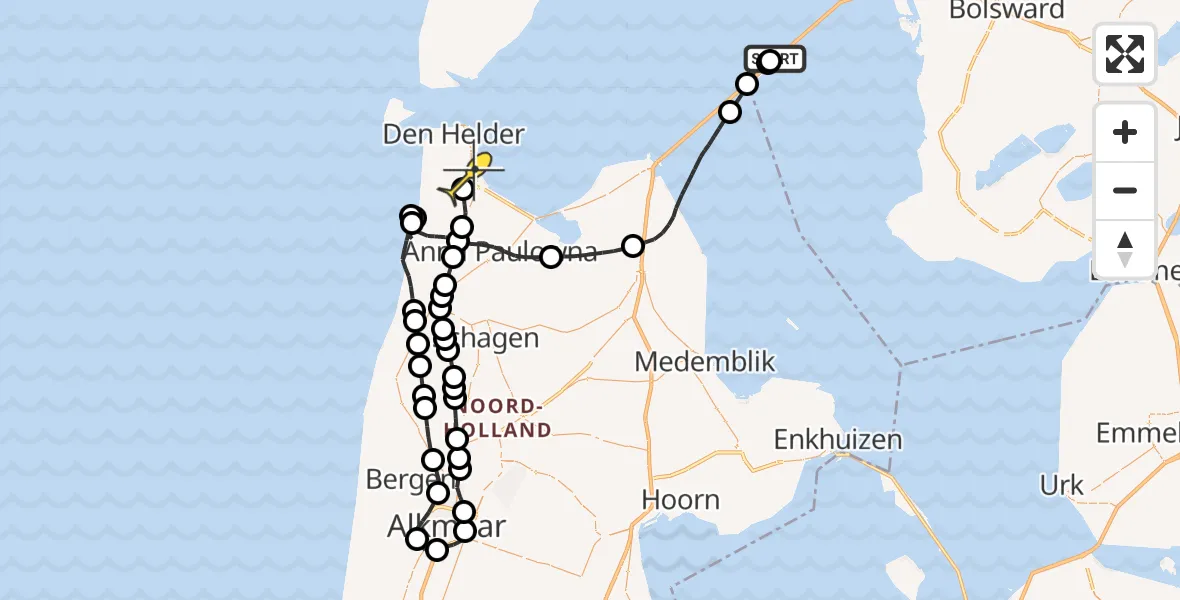 Routekaart van de vlucht: Kustwachthelikopter naar Vliegveld De Kooy, Afsluitdijk