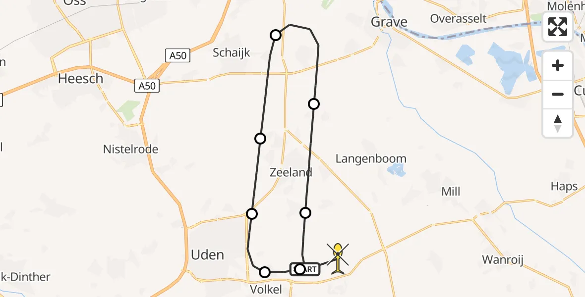 Routekaart van de vlucht: Lifeliner 3 naar Vliegbasis Volkel, Zeelandsedijk