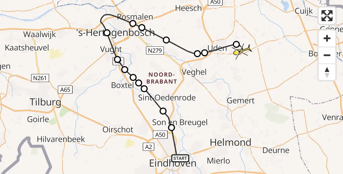 Routekaart van de vlucht: Politieheli naar Vliegbasis Volkel, Insulindelaan