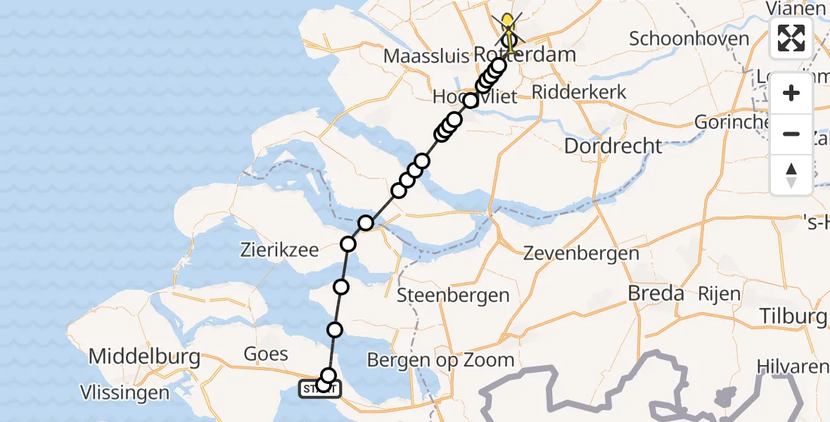 Routekaart van de vlucht: Lifeliner 2 naar Rotterdam The Hague Airport, Oude Rijksweg