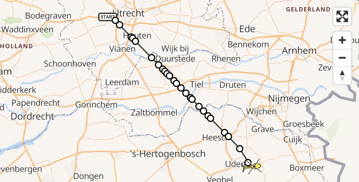 Routekaart van de vlucht: Lifeliner 3 naar Vliegbasis Volkel, Willem Klooslaan