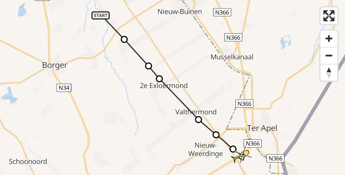 Routekaart van de vlucht: Lifeliner 4 naar Roswinkel, Noorderstraat