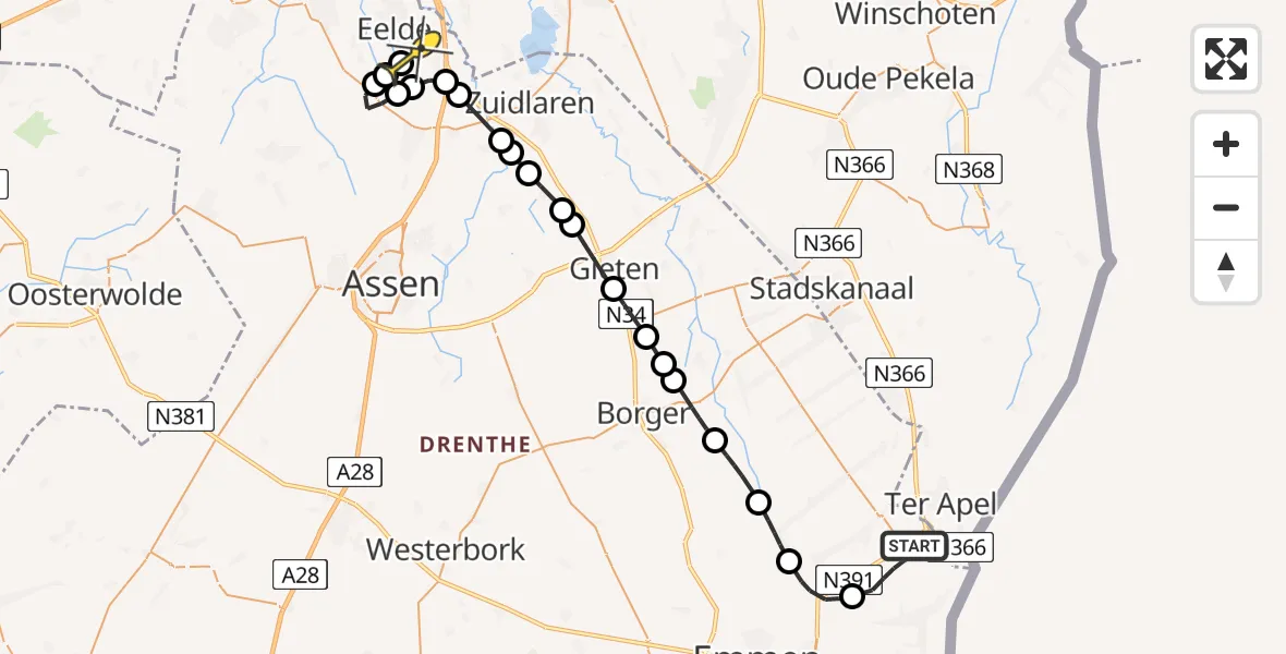 Routekaart van de vlucht: Lifeliner 4 naar Groningen Airport Eelde, Roswinkelerstraat