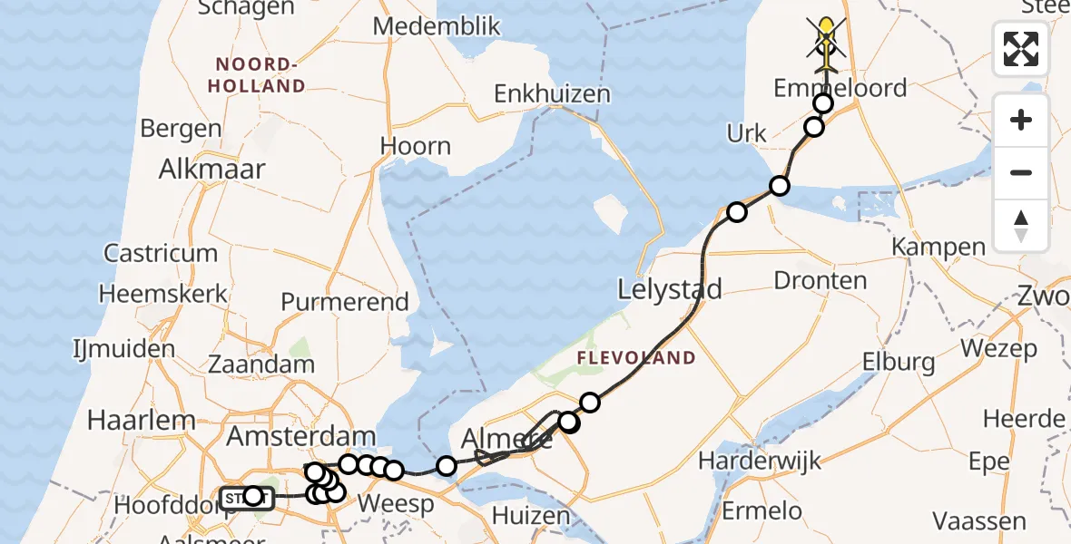 Routekaart van de vlucht: Politieheli naar Bant, Schipholdijk