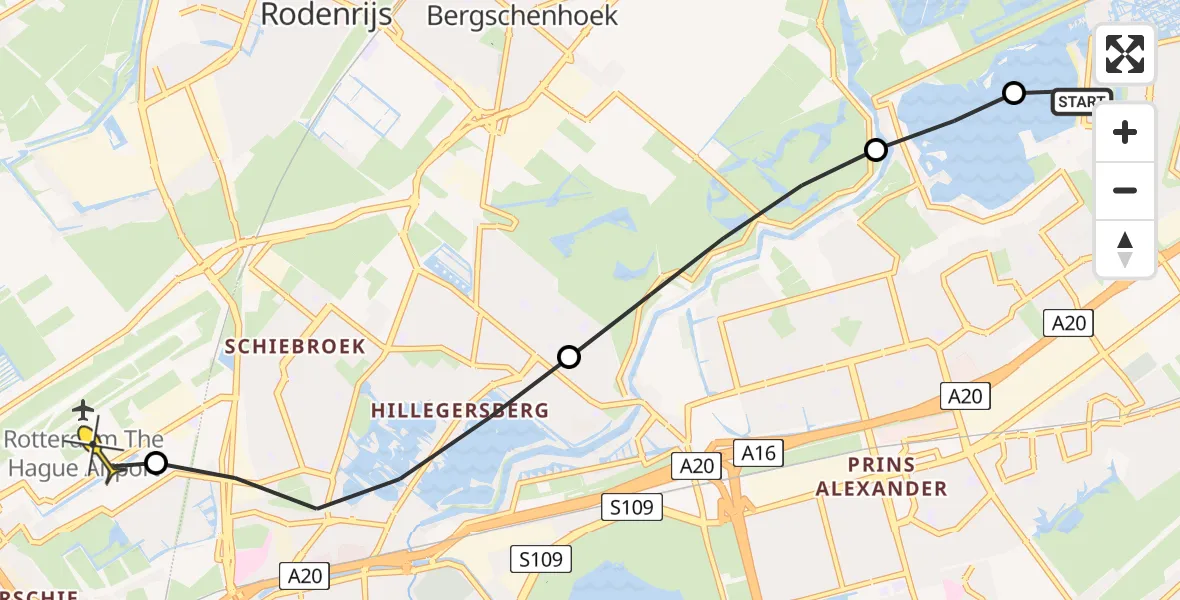 Routekaart van de vlucht: Lifeliner 2 naar Rotterdam The Hague Airport, Zevenhuizerplas