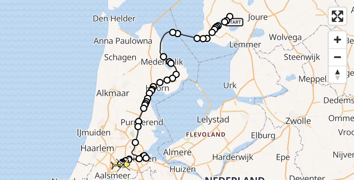 Routekaart van de vlucht: Politieheli naar Schiphol, De Burd