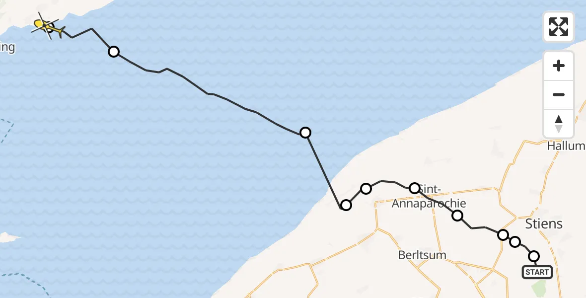 Routekaart van de vlucht: Ambulanceheli naar Striep, Skrédyk