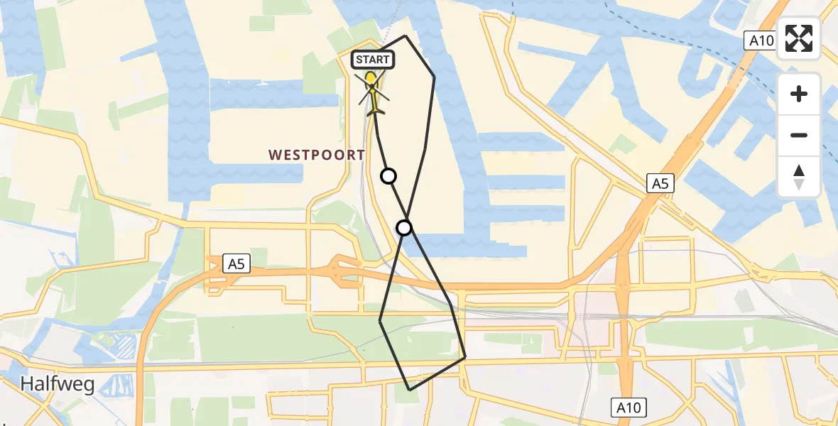 Routekaart van de vlucht: Lifeliner 1 naar Amsterdam Heliport, Corsicaweg