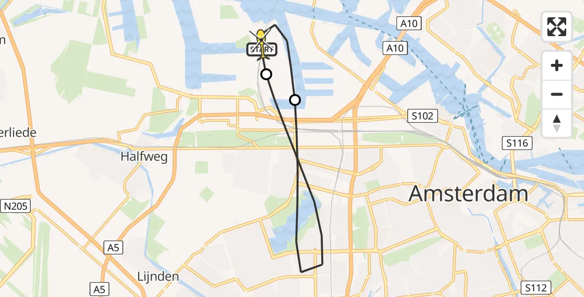 Routekaart van de vlucht: Lifeliner 1 naar Amsterdam Heliport, Hornweg