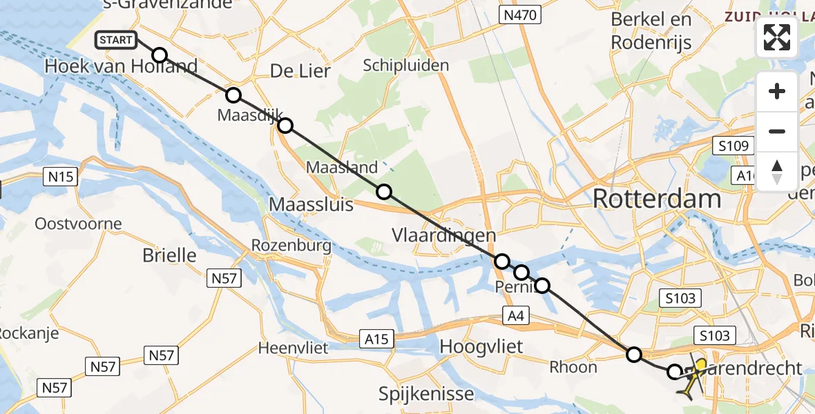 Routekaart van de vlucht: Lifeliner 2 naar Barendrecht, Kapittelland