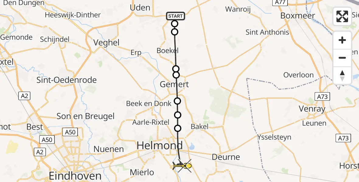 Routekaart van de vlucht: Lifeliner 3 naar Helmond, Oosterheidestraat