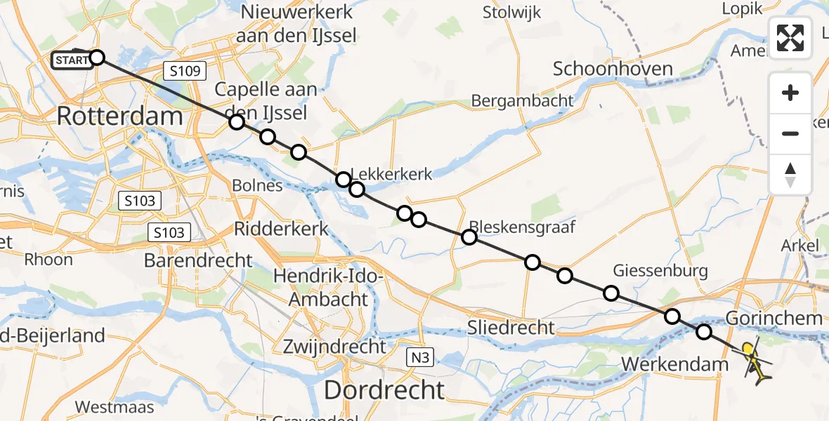 Routekaart van de vlucht: Lifeliner 2 naar Sleeuwijk, Gilze-Rijenstraat