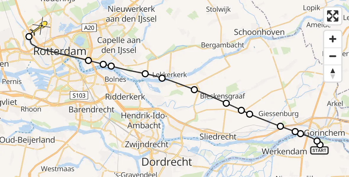 Routekaart van de vlucht: Lifeliner 2 naar Rotterdam The Hague Airport, Hoekeinde