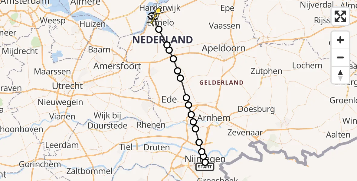 Routekaart van de vlucht: Lifeliner 3 naar Harderwijk, Palembangstraat