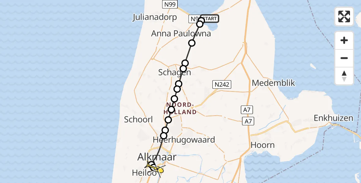 Routekaart van de vlucht: Lifeliner 1 naar Alkmaar, Rijksstraatweg