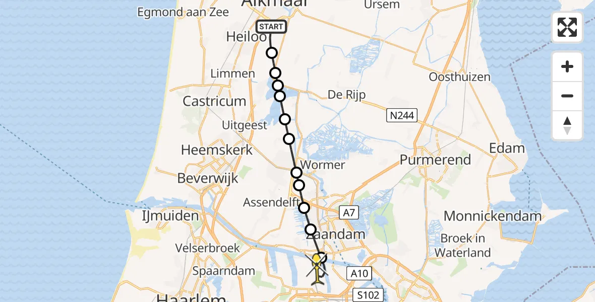 Routekaart van de vlucht: Lifeliner 1 naar Amsterdam Heliport, Albaststraat