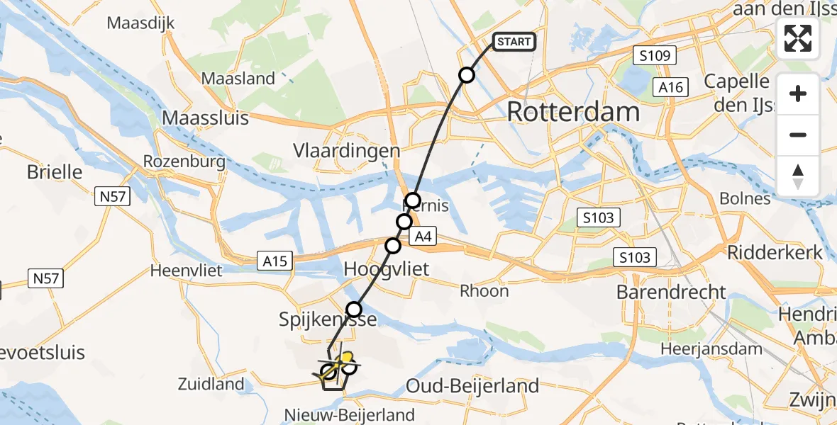 Routekaart van de vlucht: Lifeliner 2 naar Spijkenisse, Achterdijk