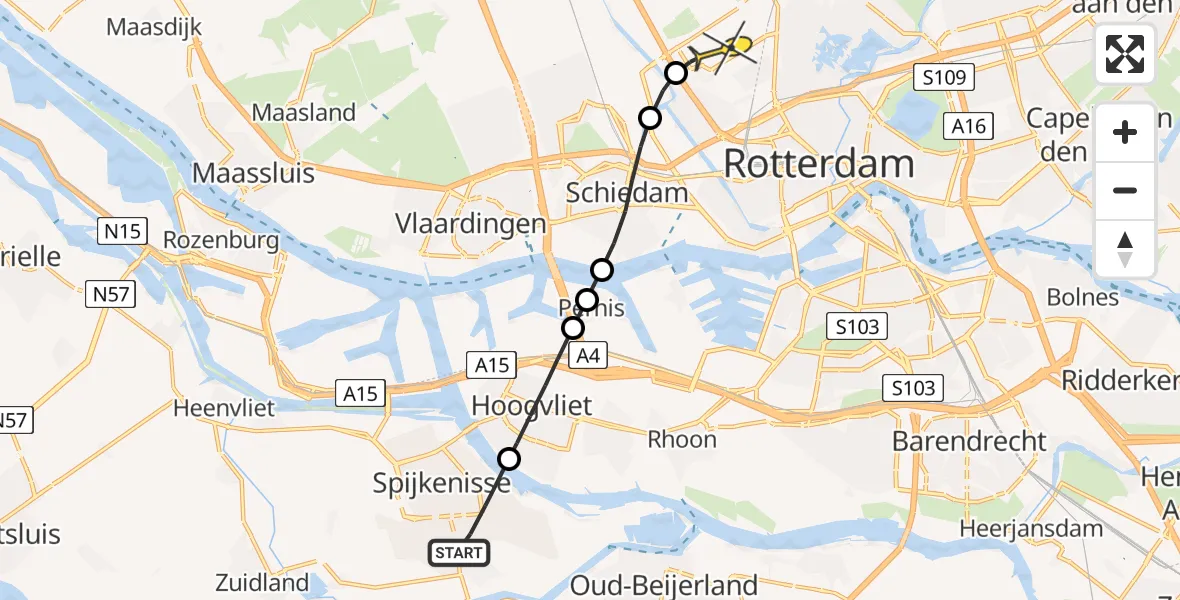 Routekaart van de vlucht: Lifeliner 2 naar Rotterdam The Hague Airport, Hekelingseweg