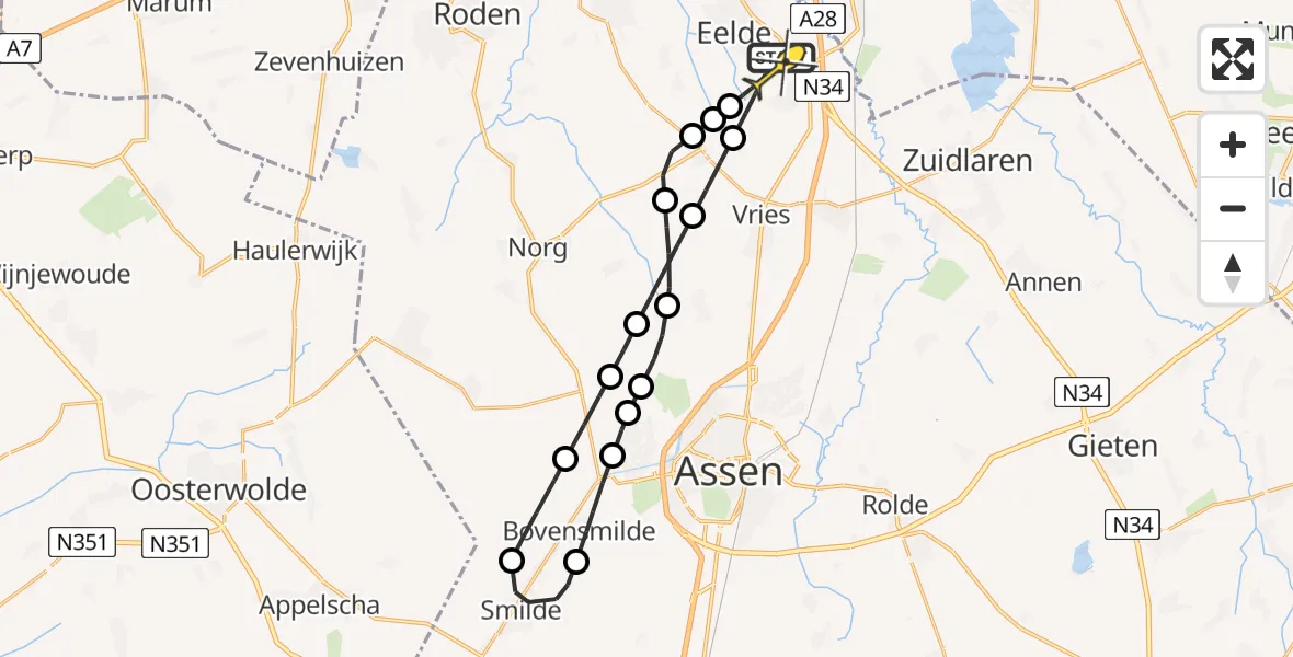 Routekaart van de vlucht: Lifeliner 4 naar Groningen Airport Eelde, Luchtenburgerweg