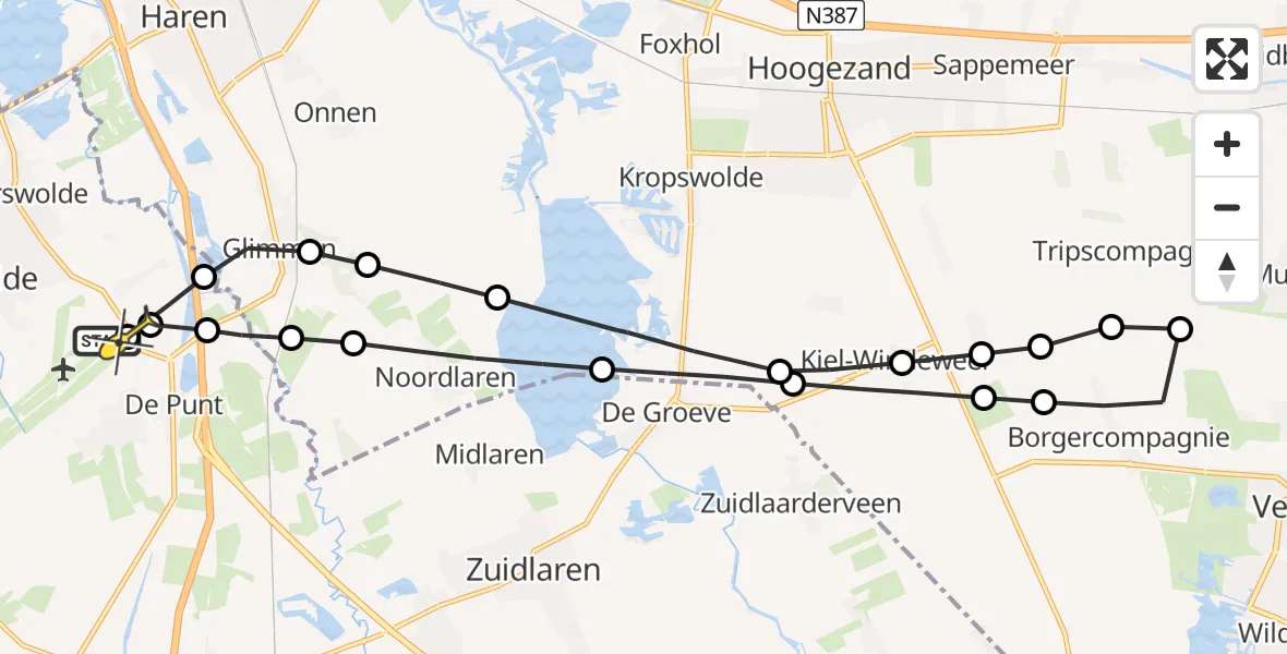 Routekaart van de vlucht: Lifeliner 4 naar Groningen Airport Eelde, Groningerstraat