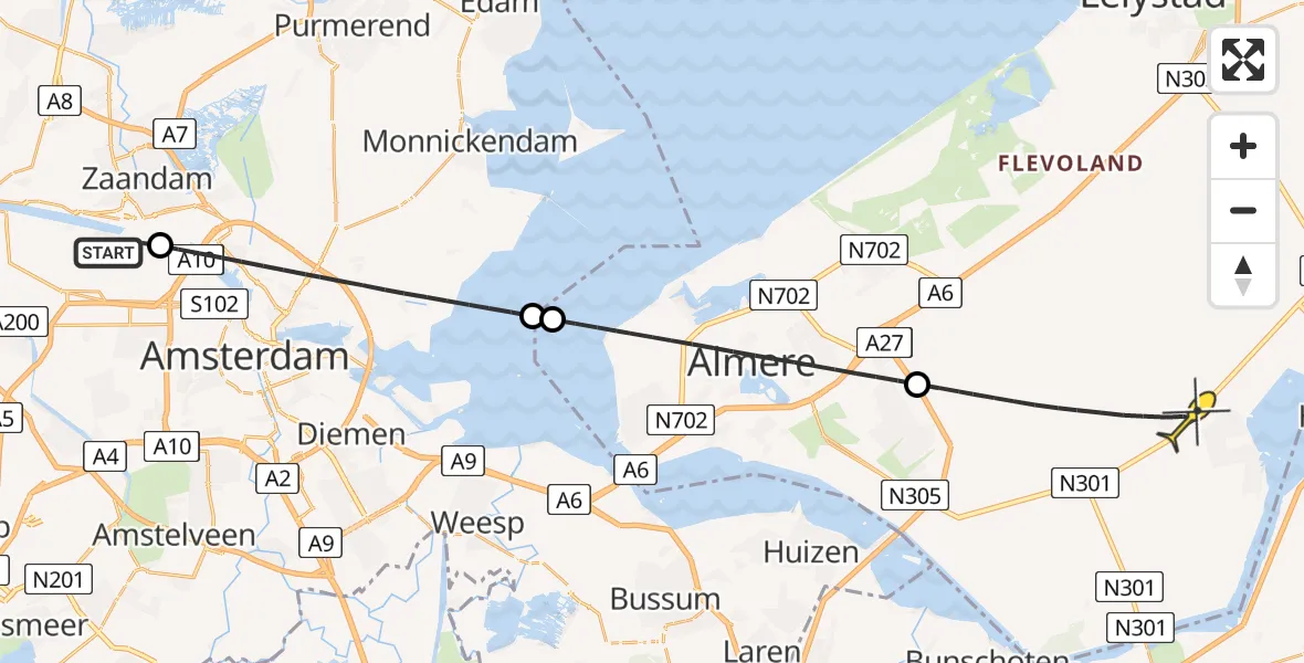 Routekaart van de vlucht: Lifeliner 1 naar Zeewolde, Dukdalfweg