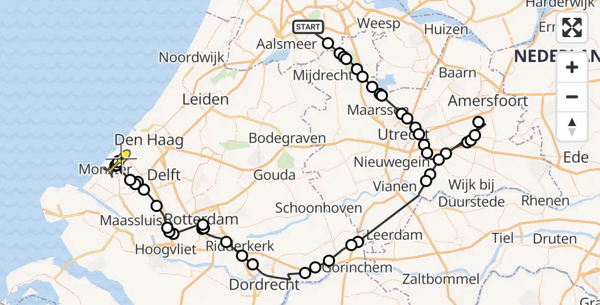 Routekaart van de vlucht: Politieheli naar Den Haag, Legmeerdijk