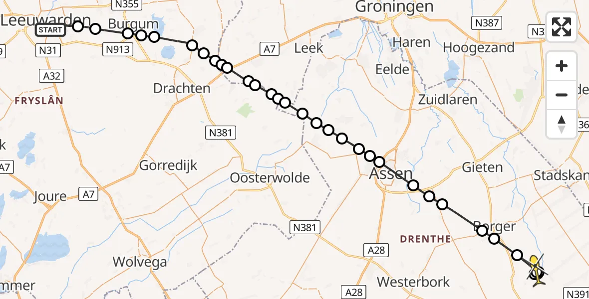 Routekaart van de vlucht: Lifeliner 4 naar Exloo, Potmargepaad