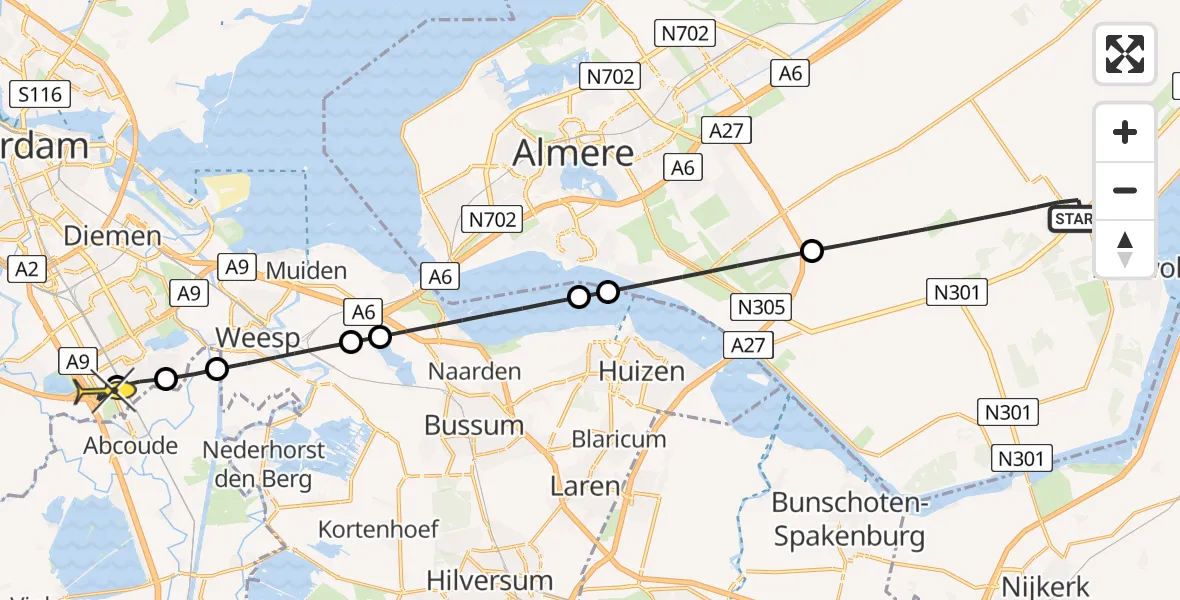 Routekaart van de vlucht: Lifeliner 1 naar Academisch Medisch Centrum (AMC), Eenspan