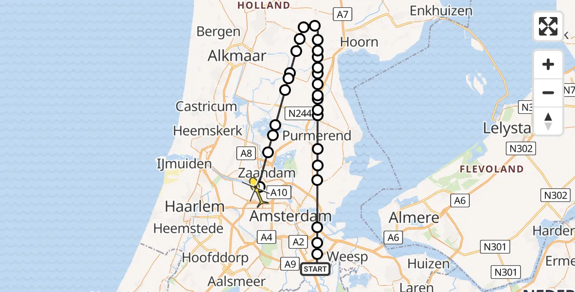 Routekaart van de vlucht: Lifeliner 1 naar Amsterdam Heliport, Maarsenhof