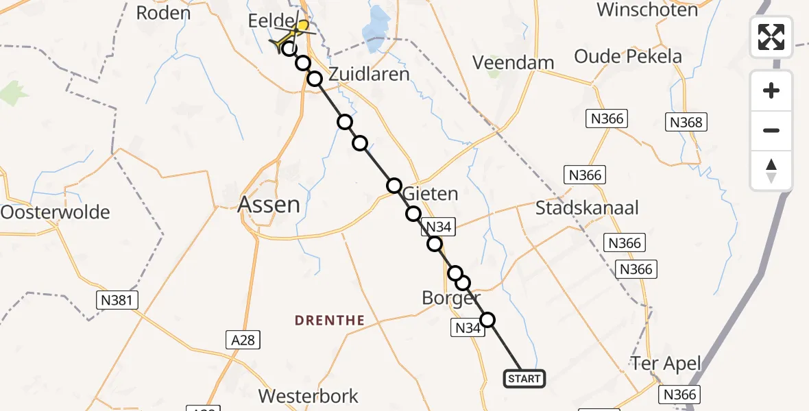 Routekaart van de vlucht: Lifeliner 4 naar Groningen Airport Eelde, Hegeveldsweg