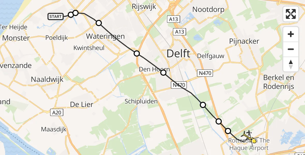 Routekaart van de vlucht: Politieheli naar Rotterdam The Hague Airport, Boomaweg