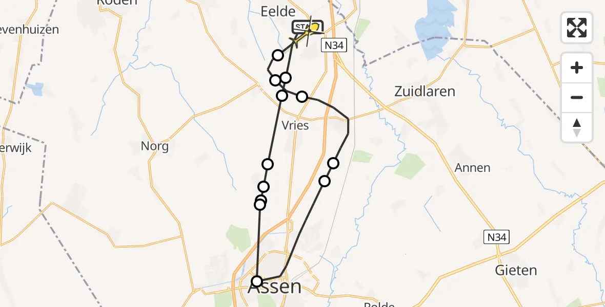 Routekaart van de vlucht: Lifeliner 4 naar Groningen Airport Eelde, Moespot