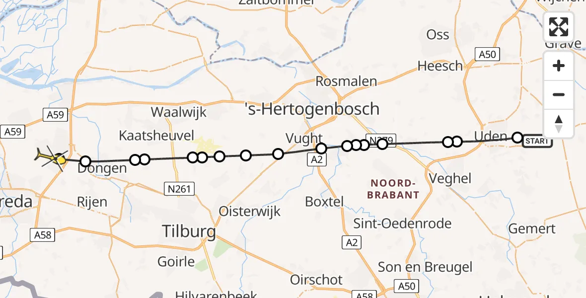 Routekaart van de vlucht: Lifeliner 3 naar Oosterhout, Zeelandsedijk