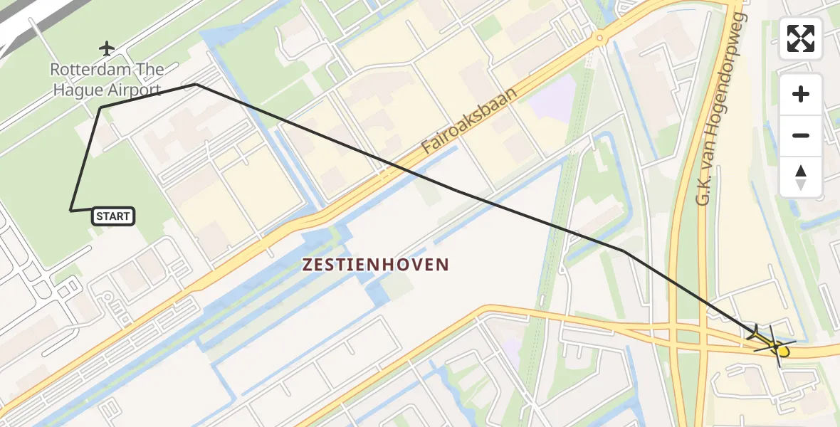 Routekaart van de vlucht: Politiehelikopter naar Rotterdam, Gilze-Rijenstraat